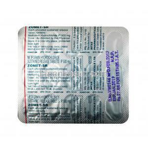 ゾメット SR, メトホルミン　500 mg, 錠剤（徐放性錠), シート情報